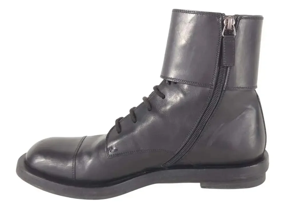 Gucci Leather Combat Boots US 9.5 IT 42.5 Mens Black Lace Up Buckle $1250